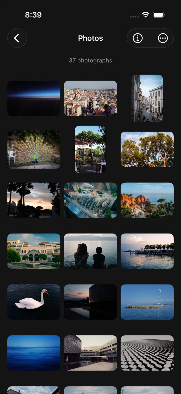 Baryta on iPhone. A grid of photographs three across, under the folder's name.